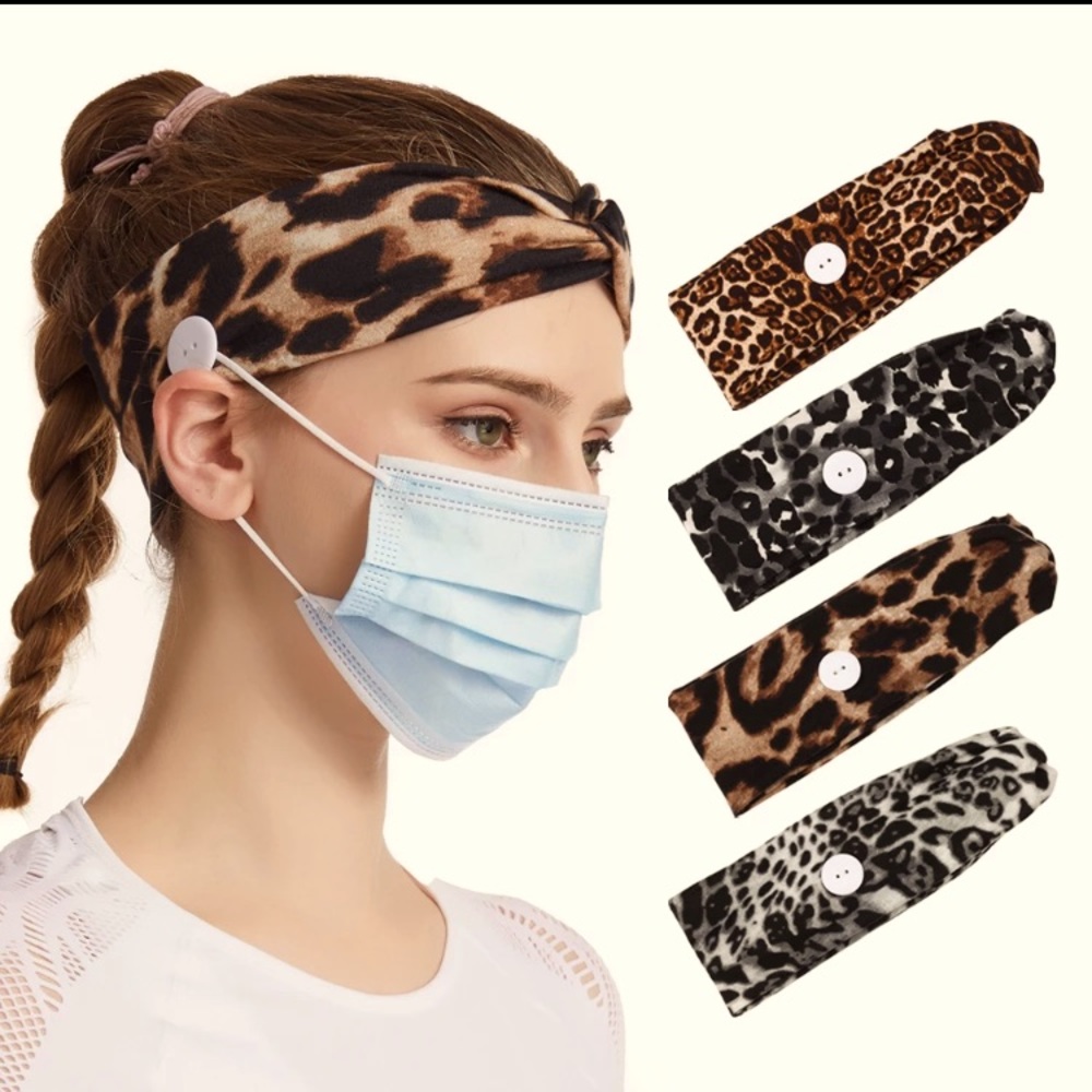 4 BOHO CHEETAH HEADBANDS w/ BUTTONS - Picture 2 of 13